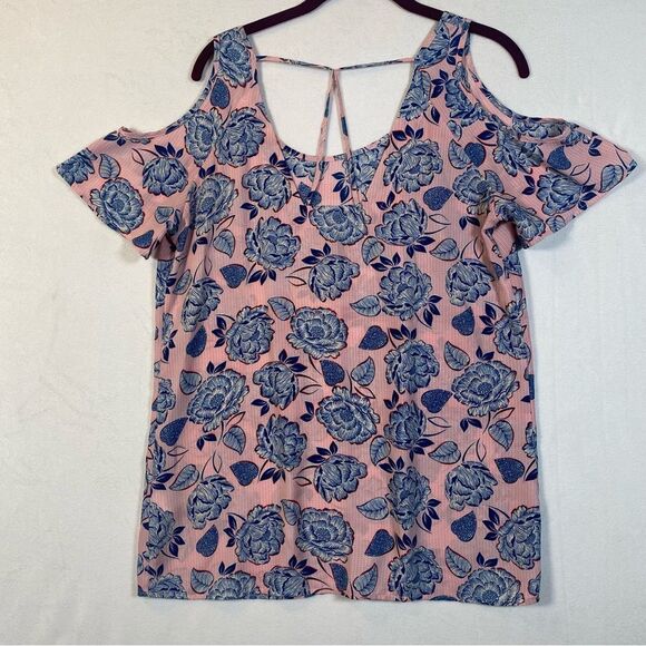 Kut From The Kloth Floral Pink/Blue Cold Shoulder Top Size Medium - Picture 2 of 11